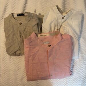 Zara Casual Button Down Shirts - Pink, White, and Tan